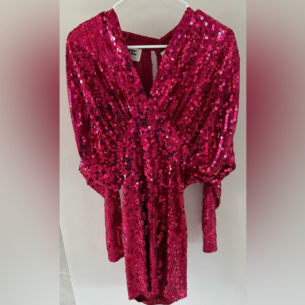Nite Lime Sequin V-Neck Pink Dress